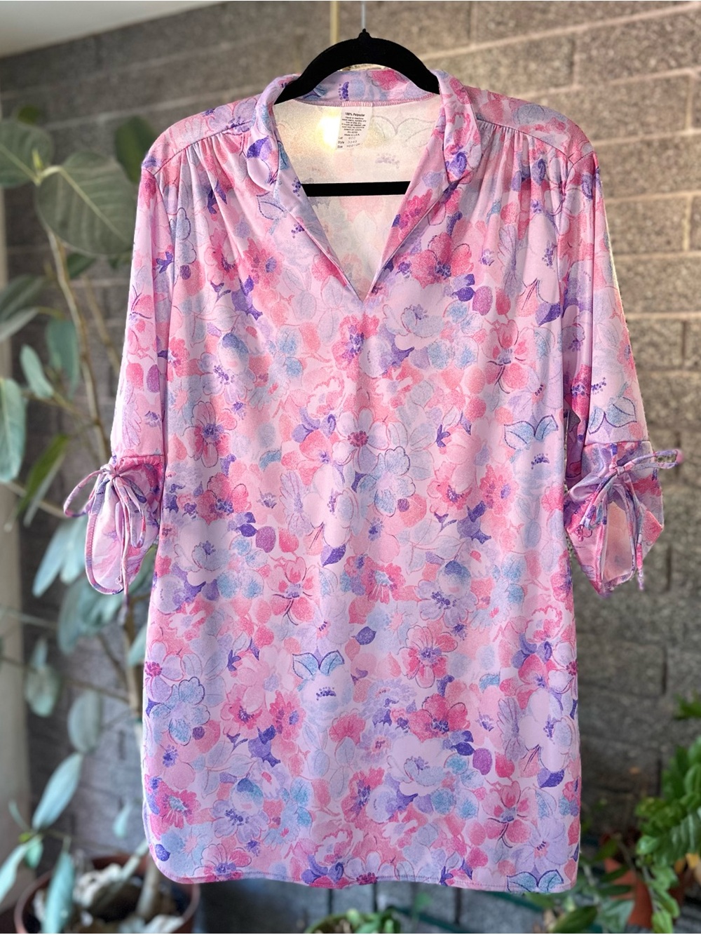 Vintage 1970s 70s Pastel Purple Floral  Tunic Top by Amy Lynn of California
